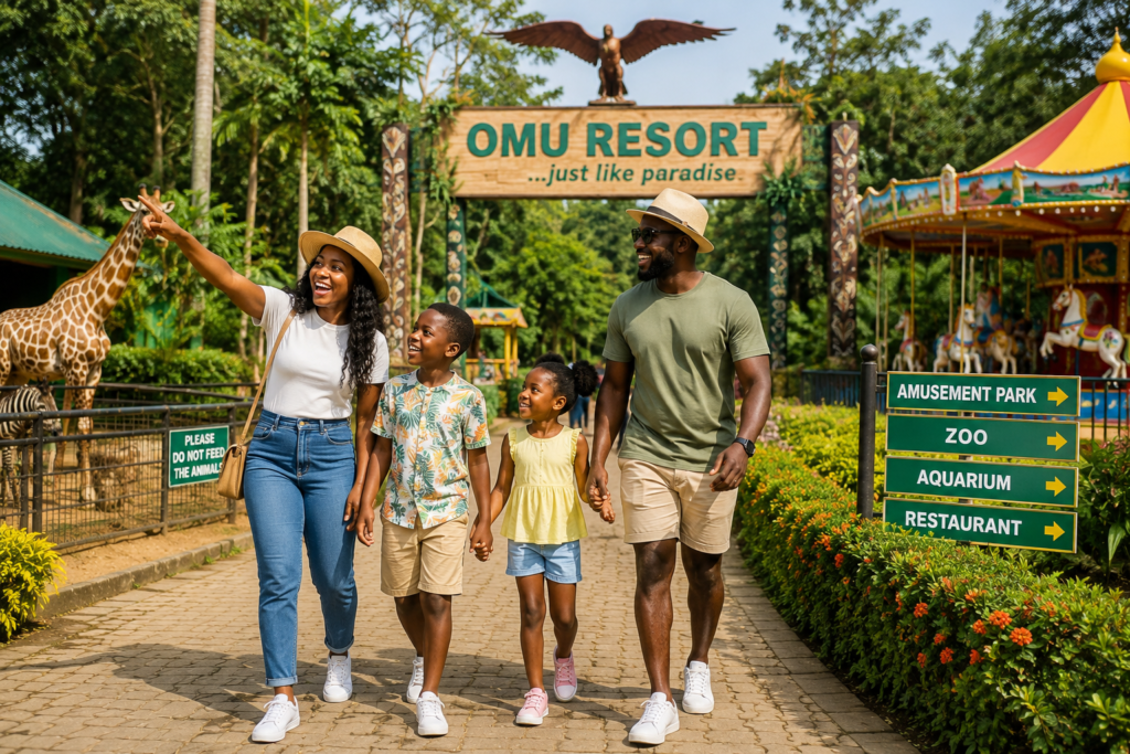Family enjoying attractions at Omu Resort Lekki
