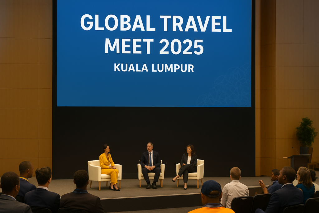 Trending Travel News October 4, 2025: “Delegates at the Global Travel Meet 2025 in Kuala Lumpur discussing global tourism partnerships.” Tour Africa Magazine
