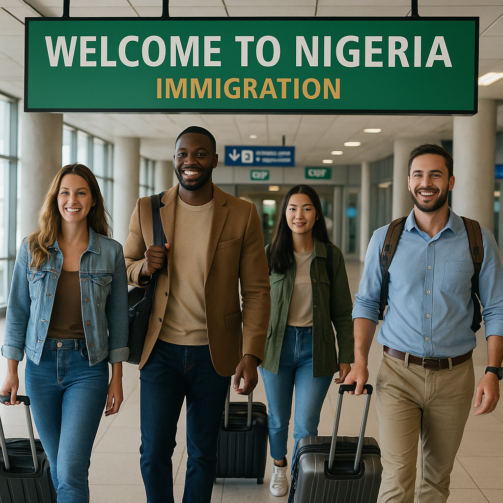 Nigeria E-Visa System: International travelers arriving at a Nigerian airport. Tour Africa Mag  