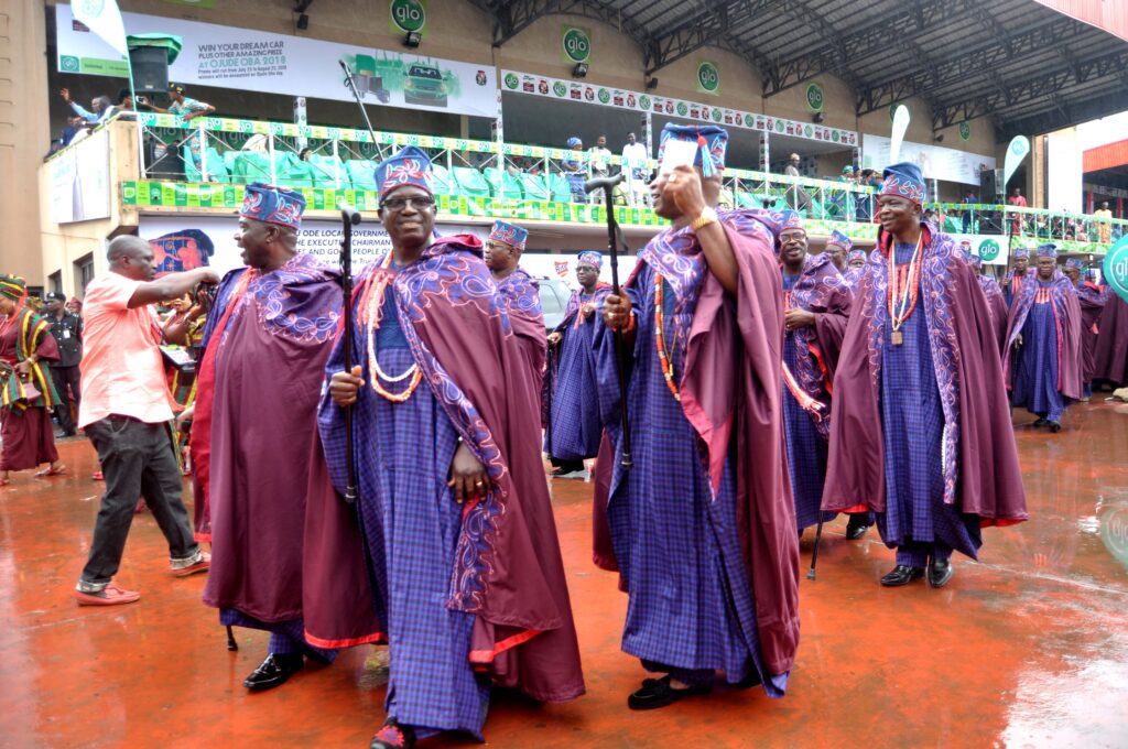 Regberegbe group in colourful Yoruba attire parading at Ojude Oba Festival. Tour Africa Mag