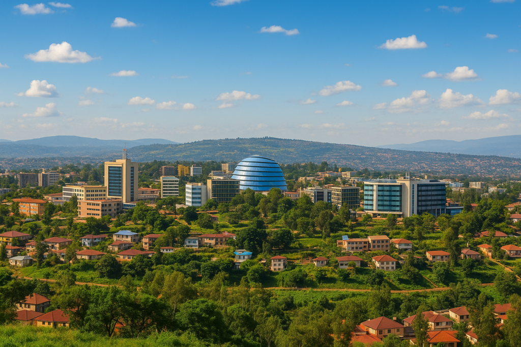Best African Cities for Travel: Clean and green Kigali cityscape with smart infrastructure and hilly terrain. Tour Africa Mag