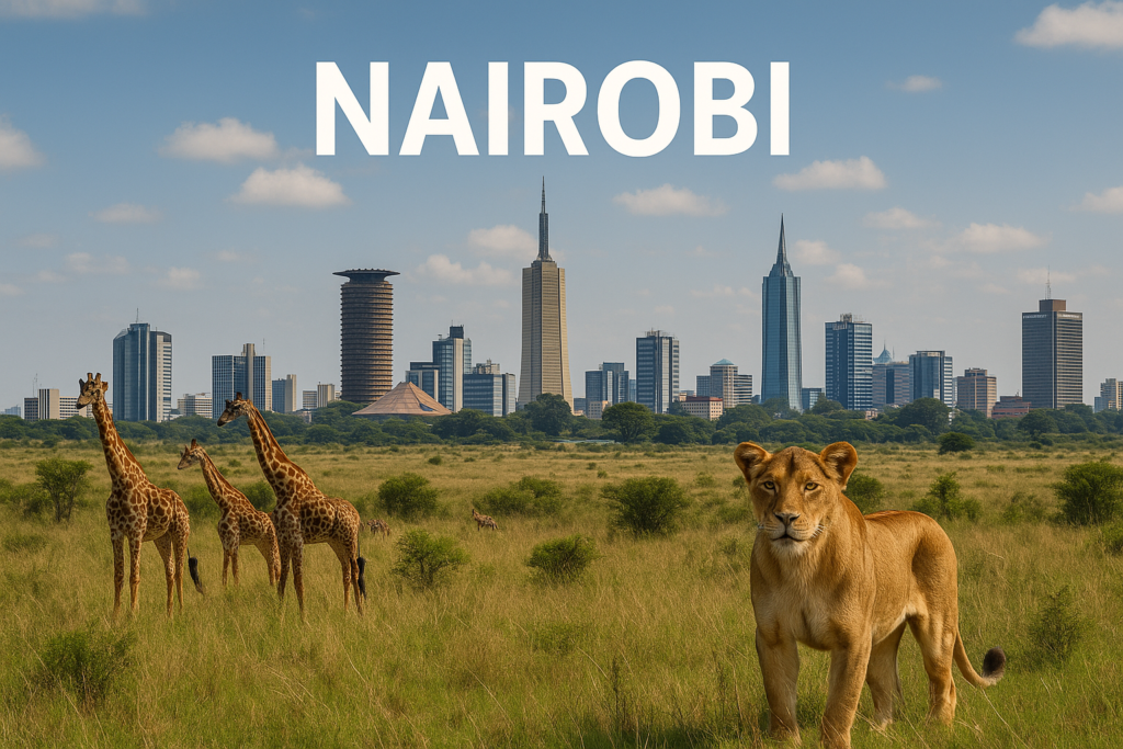 Best African Cities for Travel: Nairobi skyline blending with Nairobi National Park’s wildlife