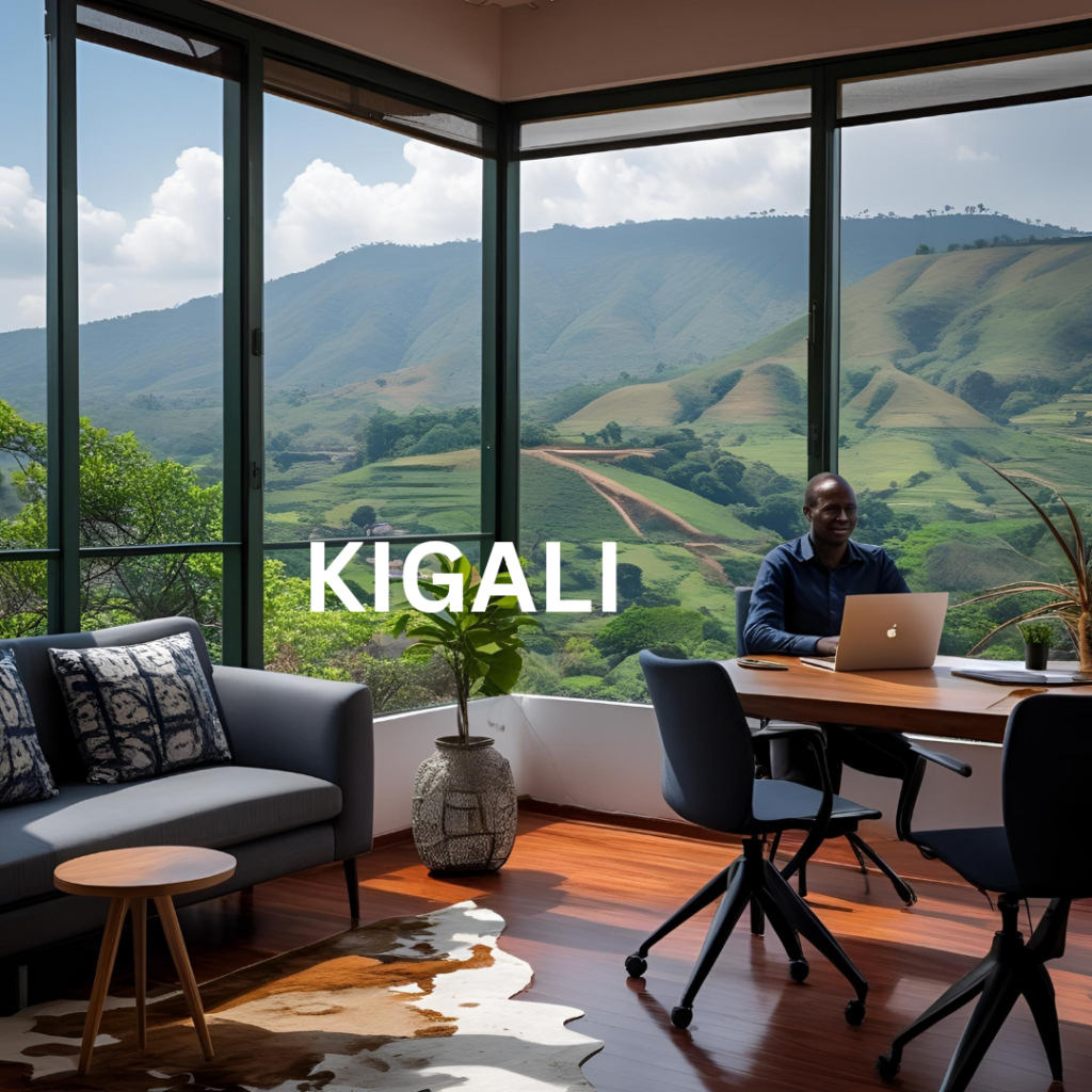 Digital nomad working in Kigali with mountain views. Tour Africa Magazine