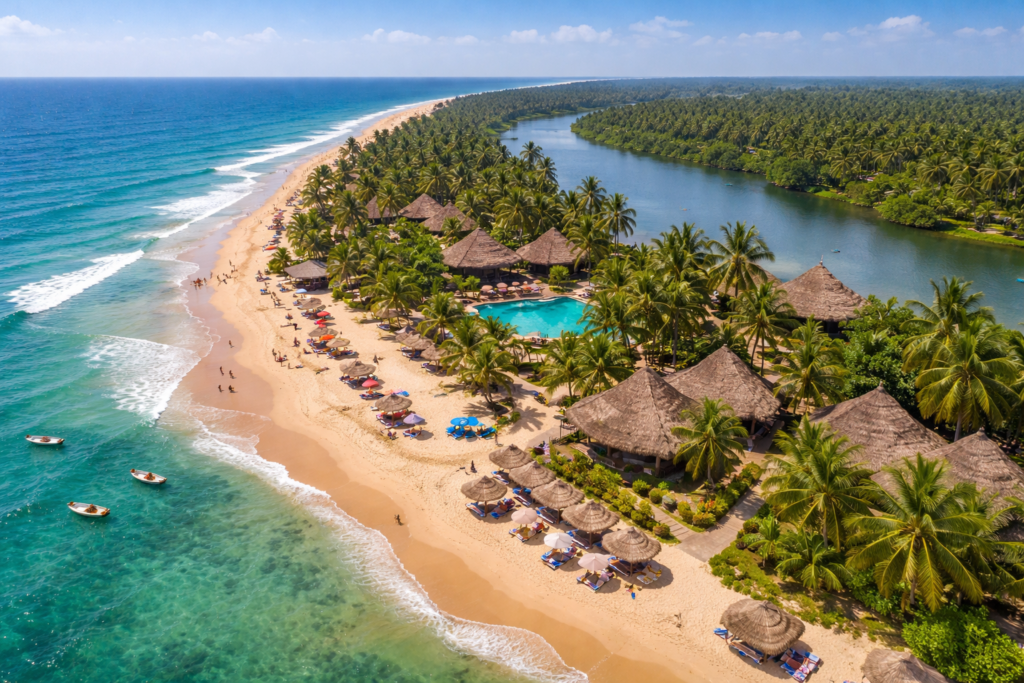 “Aerial view of La Campagne Tropicana beach resort in Lagos, Nigeria.” Tour Africa Magazine