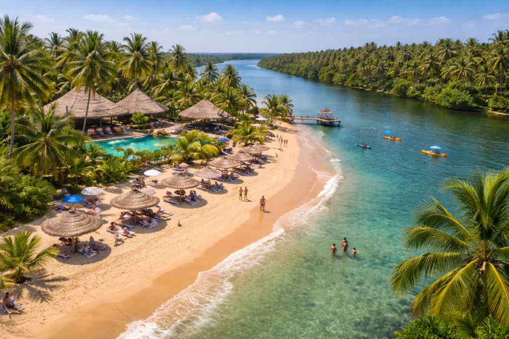 “Private beach and lagoon at La Campagne Tropicana, Lagos” Tour Africa Magazine