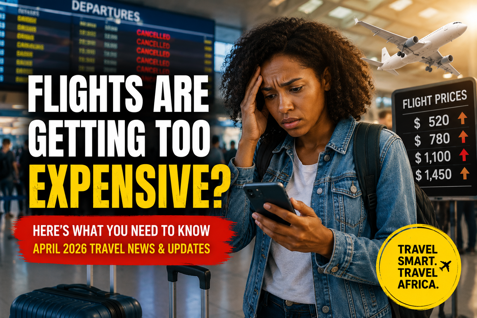 Travel News April 2026 showing airport delays and rising flight cost