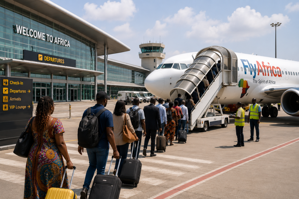 Travel News May 2026:  Passengers at a modern African airport during aviation sector growth in 2026.