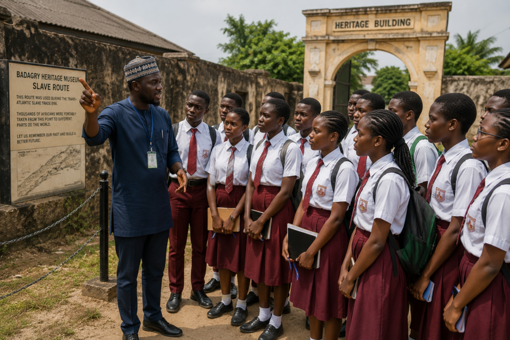 Students visiting a historical site in Nigeria during an educational excursion