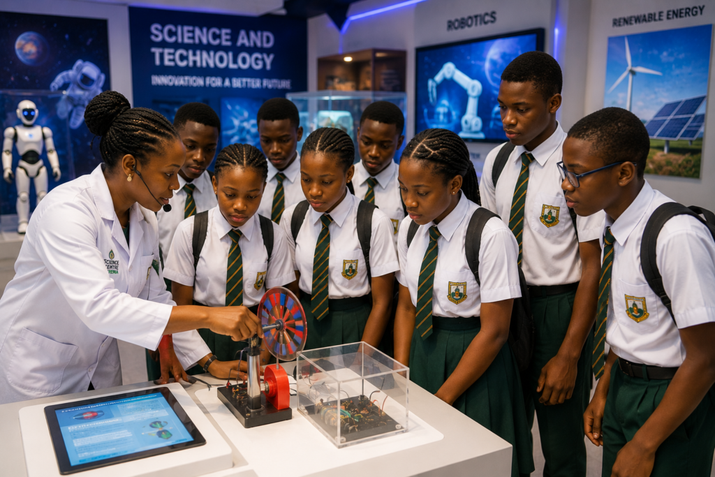 Students exploring science exhibits during an educational excursion