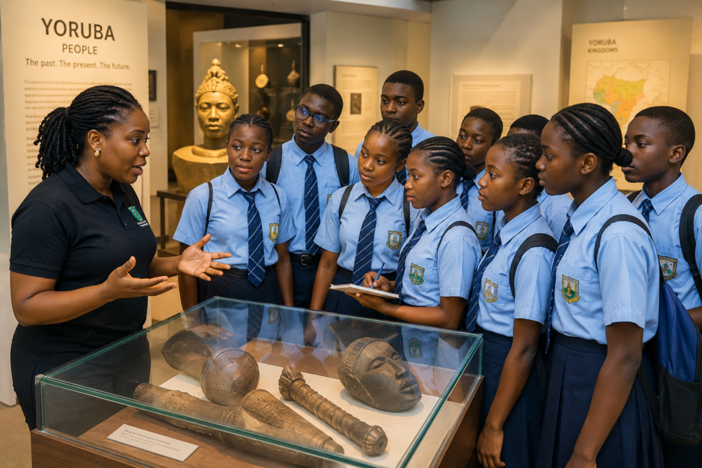 Students learning at a museum during an educational excursion in Nigeria
