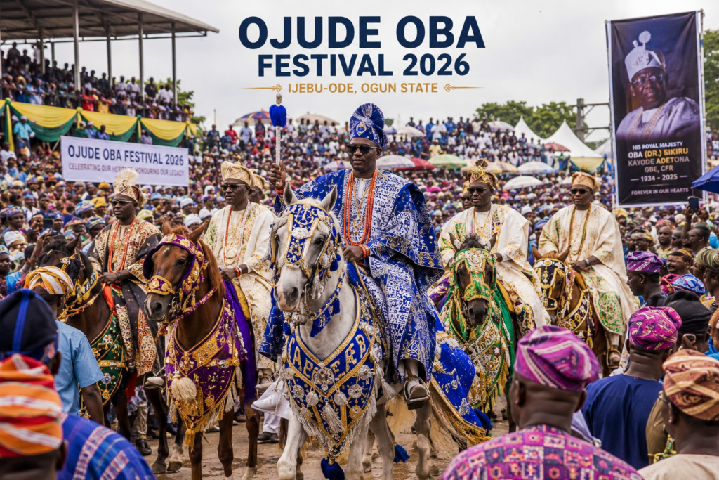 Ojude Oba Festival 2026 in Ijebu-Ode showcasing horse riders and colourful cultural displays.
