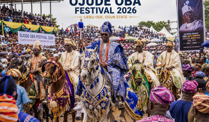 Ojude Oba Festival 2026 in Ijebu-Ode showcasing horse riders and colourful cultural displays.