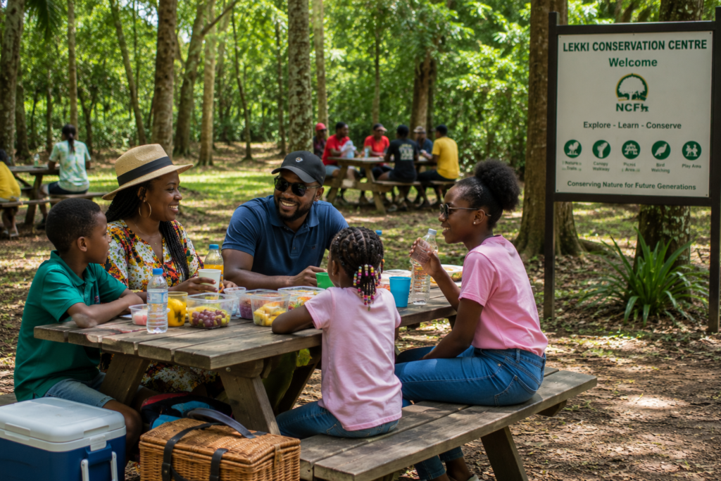 Families enjoying the picnic area at Lekki Conservation Centre.