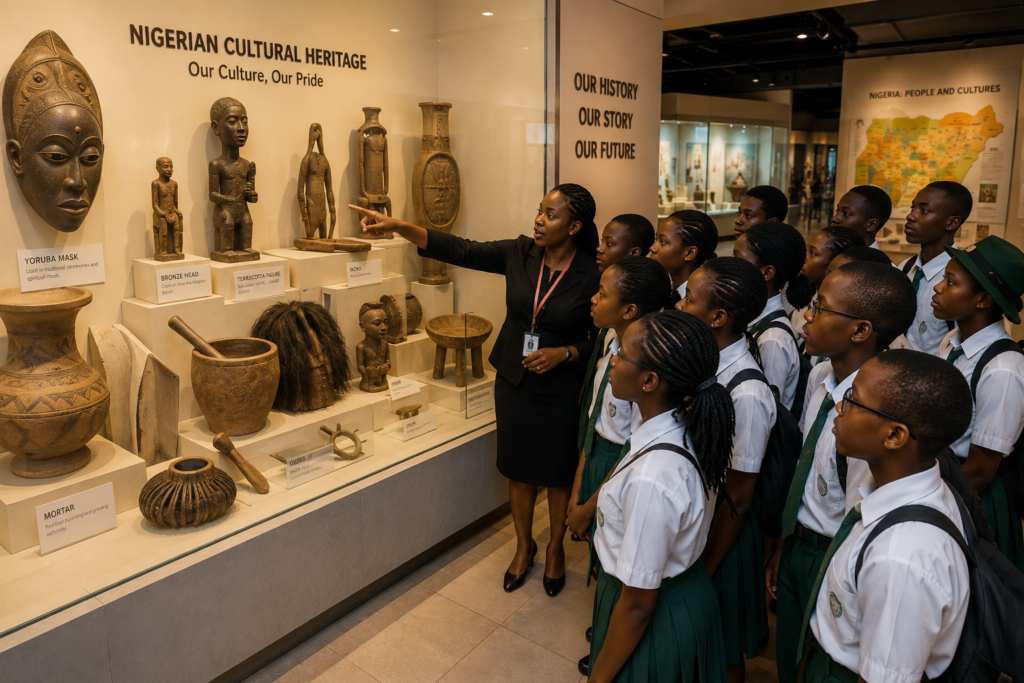 Students exploring historical artefacts at the National Museum Lagos